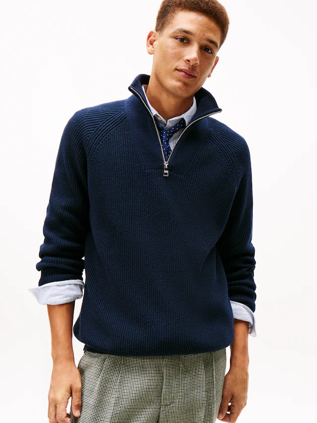 Tommy Hilfiger Troyer »FISHERMAN RIB ZIP MOCK« relaxed fit, Stehkragen mit Reißverschluss