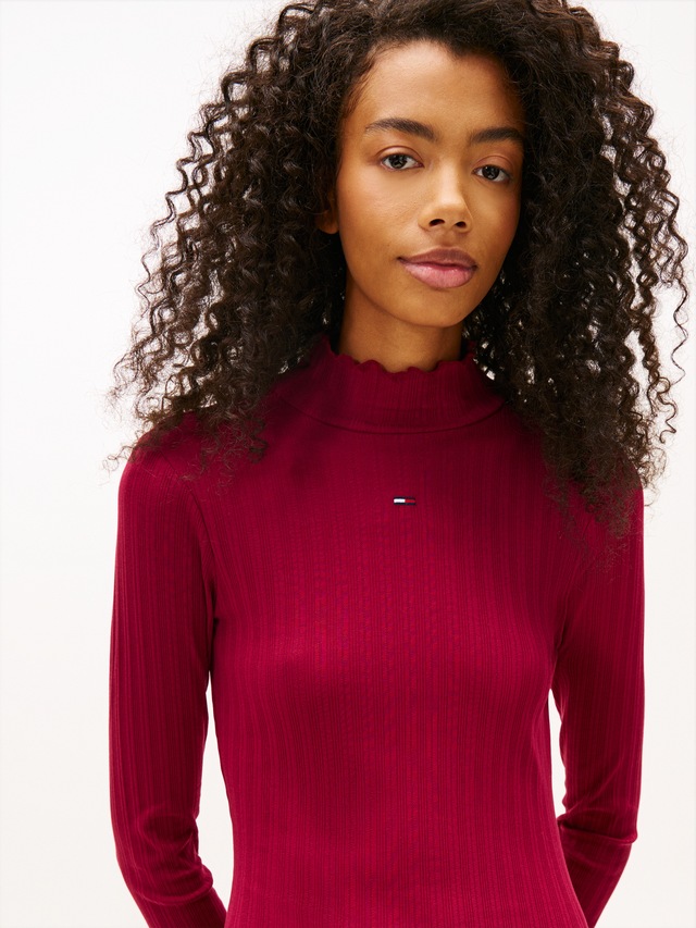 Tommy Jeans A-Linien-Kleid »TJW F&F RIB LETTUCE EDGE DRESS« in gerippter Struktur