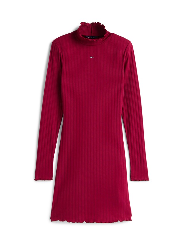 Tommy Jeans A-Linien-Kleid »TJW F&F RIB LETTUCE EDGE DRESS« in gerippter Struktur