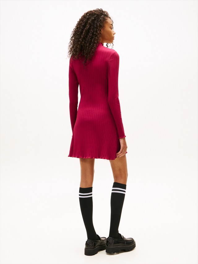 Tommy Jeans A-Linien-Kleid »TJW F&F RIB LETTUCE EDGE DRESS« in gerippter Struktur