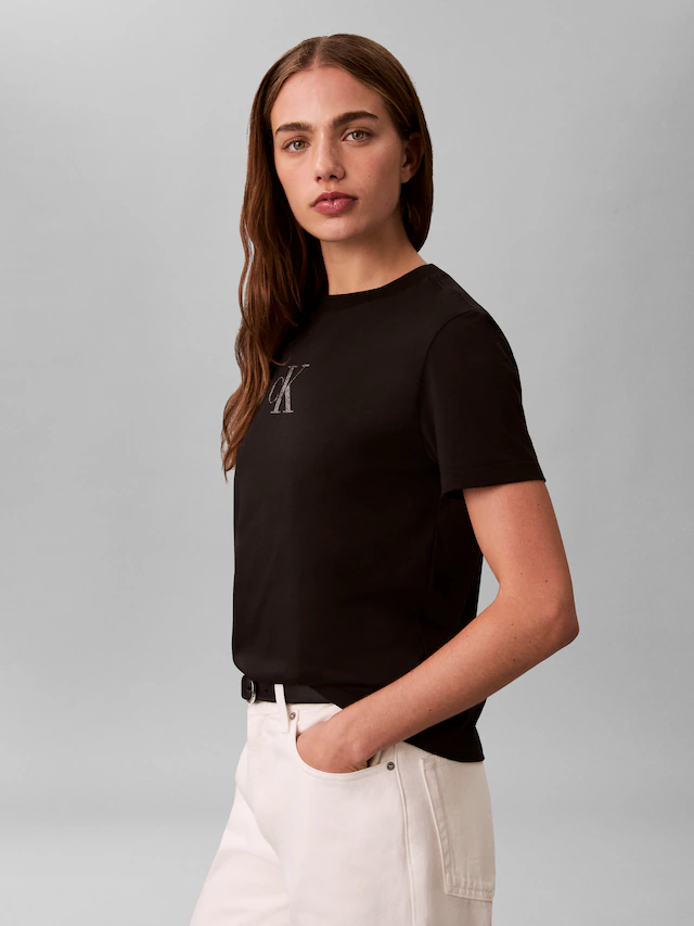 Calvin Klein Jeans T-Shirt Regular Fit, glänzender Logodruck, Rundhalsausschnitt