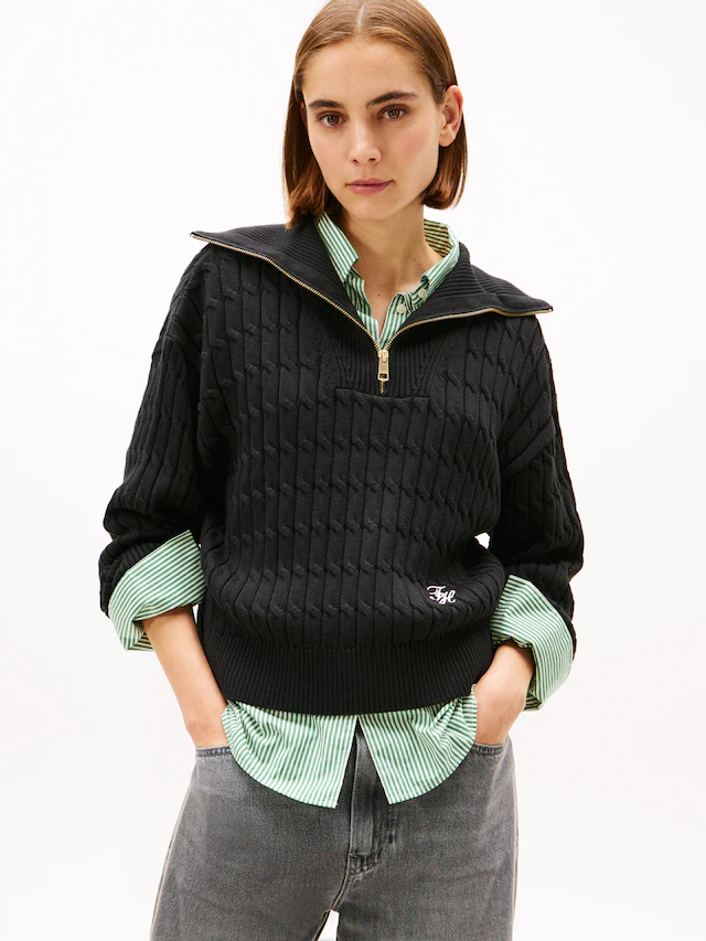 Tommy Hilfiger Troyer »CO CABLE MID GG 1/2 ZIP LS SWT« mit Zopfmuster