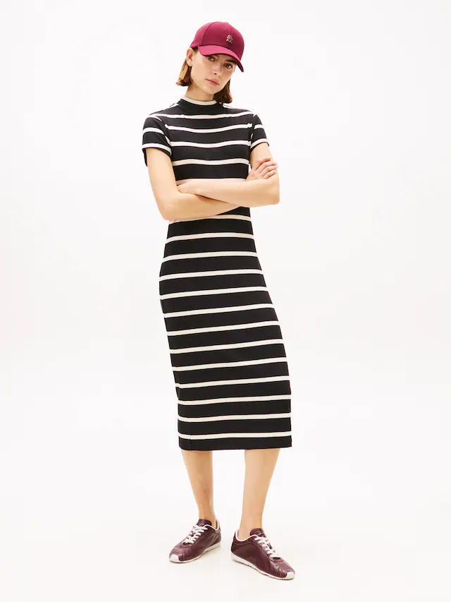 Tommy Hilfiger Jerseykleid »SLIM 5X2 RIB MOCK-NK SS DRS« in gerippter Struktur