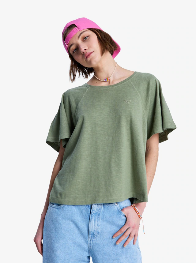 Roxy T-Shirt »TIME FOR PALM TREE« Kurzarm, mit Rundhalsausschnitt, aus Baumwolle und Polyester