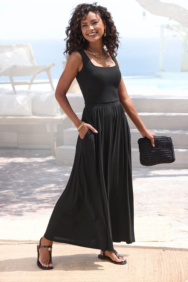 Vivance Midikleid »mit Taschen aus weicher Viskose-Stretch-Qualität« Seitennahttaschen luftiges Jerseykleid, Basickleid, elegantes Sommerkleid, Trägerkleid