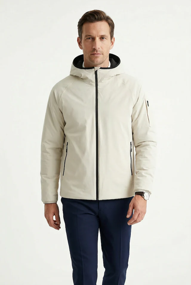 BOSS GREEN Outdoorjacke mit Kapuze leicht wattiert, 4-Wege-Stretch-Qualität, Regular Fit