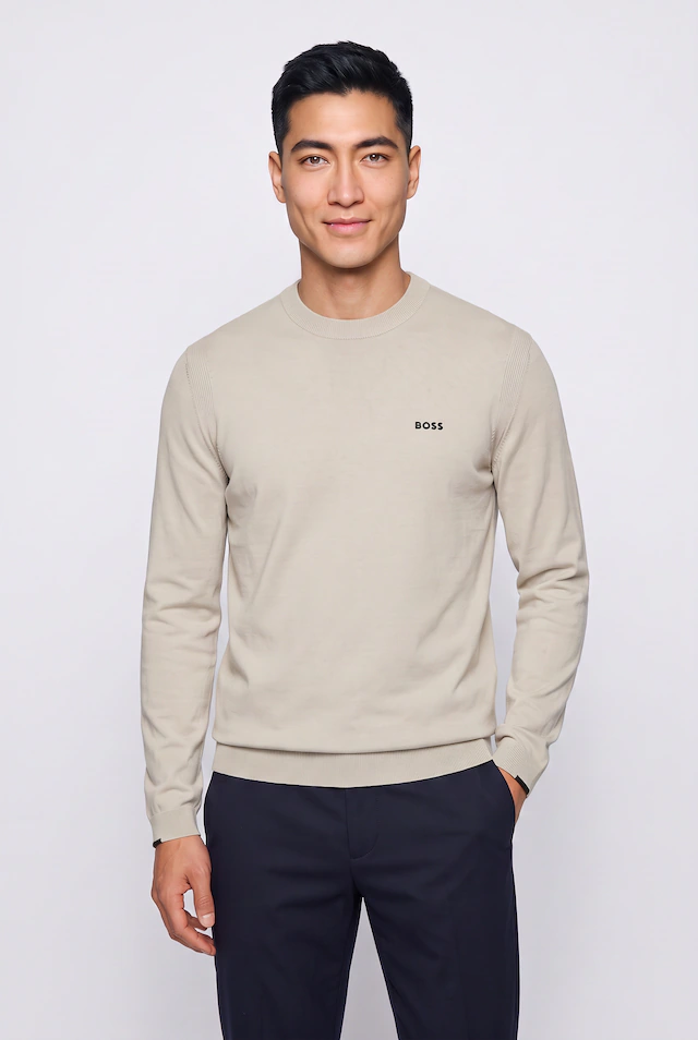 BOSS GREEN Strickpullover Rundhalsausschnitt, Regular Fit, Logo-Print