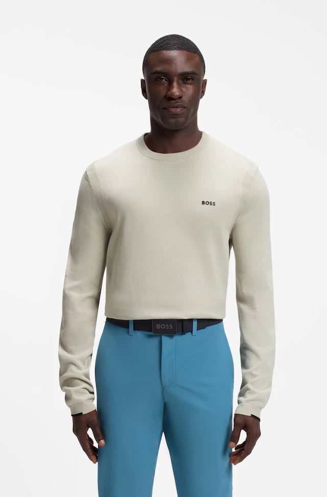 BOSS GREEN Strickpullover Rundhalsausschnitt, Regular Fit, Logo-Print