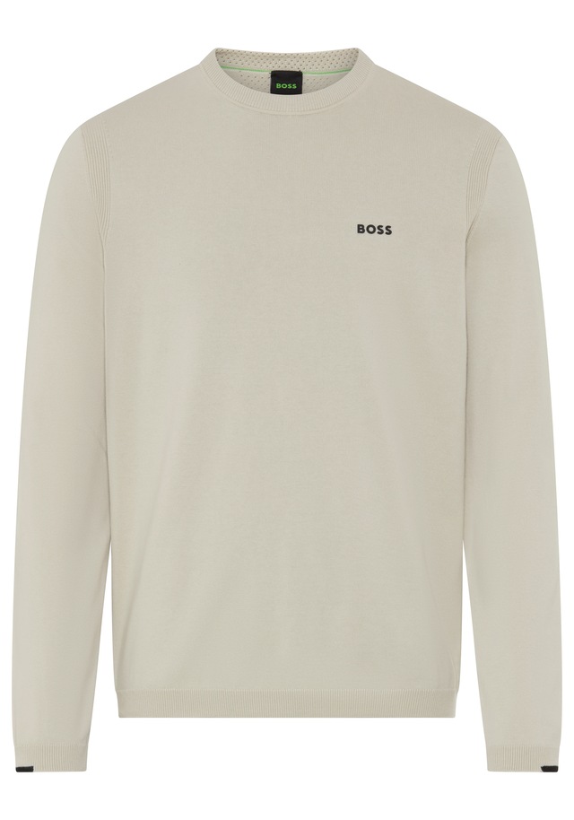 BOSS GREEN Strickpullover Rundhalsausschnitt, Regular Fit, Logo-Print