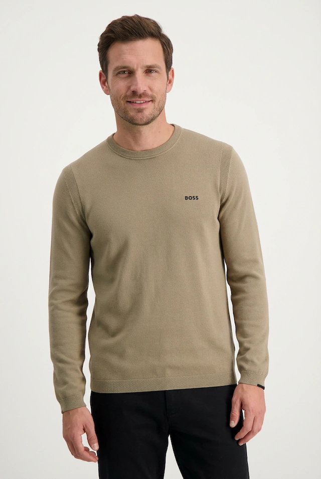 BOSS GREEN Strickpullover Rundhalsausschnitt, Regular Fit, Logo-Print