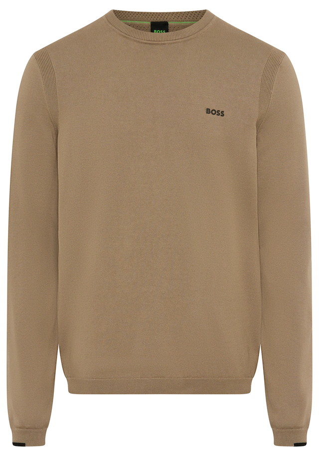 BOSS GREEN Strickpullover Rundhalsausschnitt, Regular Fit, Logo-Print