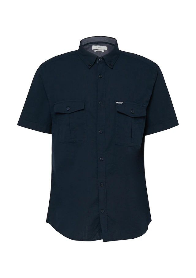 s.Oliver Kurzarmhemd mit dezenten Streifen, Button-down-Kragen, Baumwolle