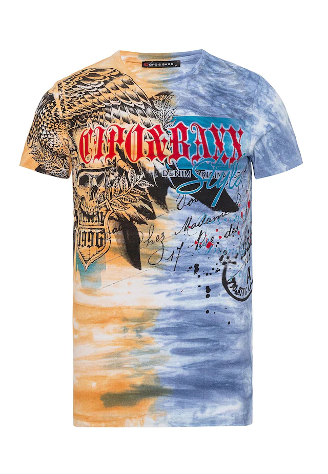 Cipo & Baxx T-Shirt »T-Shirt« im Batik-Look mit Print auf Front und Rücken