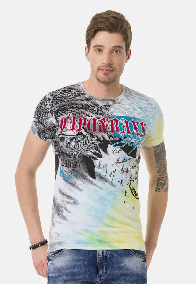 Cipo & Baxx T-Shirt »T-Shirt« im Batik-Look mit Print auf Front und Rücken