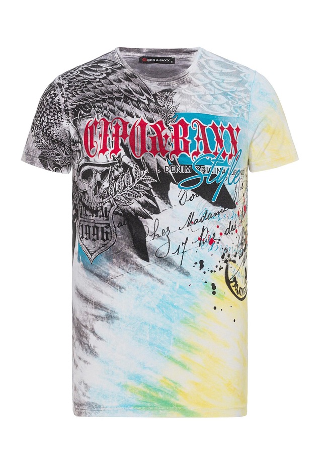 Cipo & Baxx T-Shirt »T-Shirt« im Batik-Look mit Print auf Front und Rücken