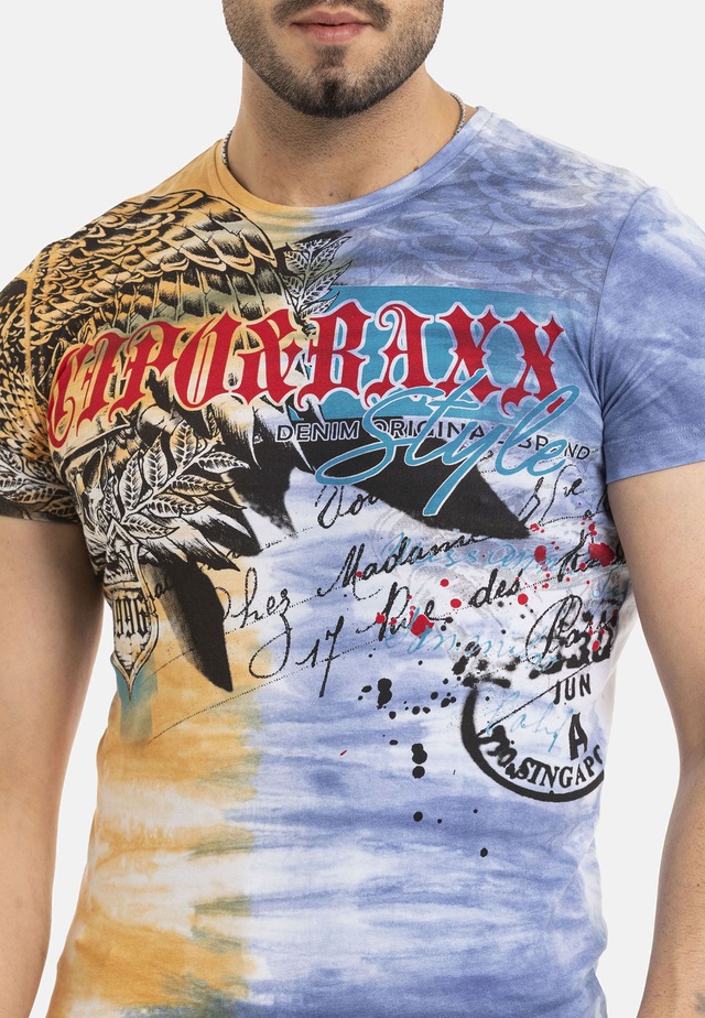 Cipo & Baxx T-Shirt »T-Shirt« im Batik-Look mit Print auf Front und Rücken