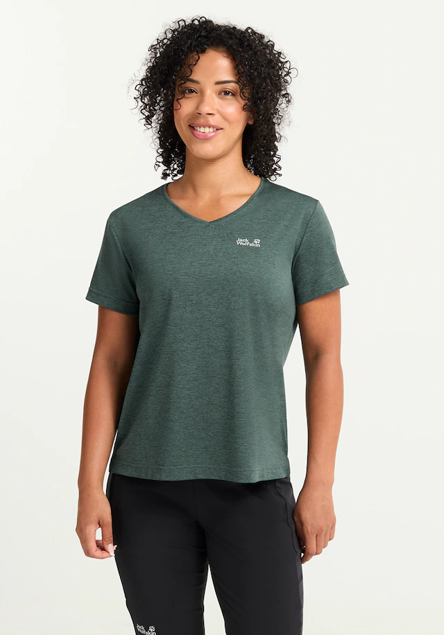 Jack Wolfskin Funktionsshirt »WILDTRAIL T W« mit V-Ausschnitt, aus Polyester, normale Länge, Kurzarm