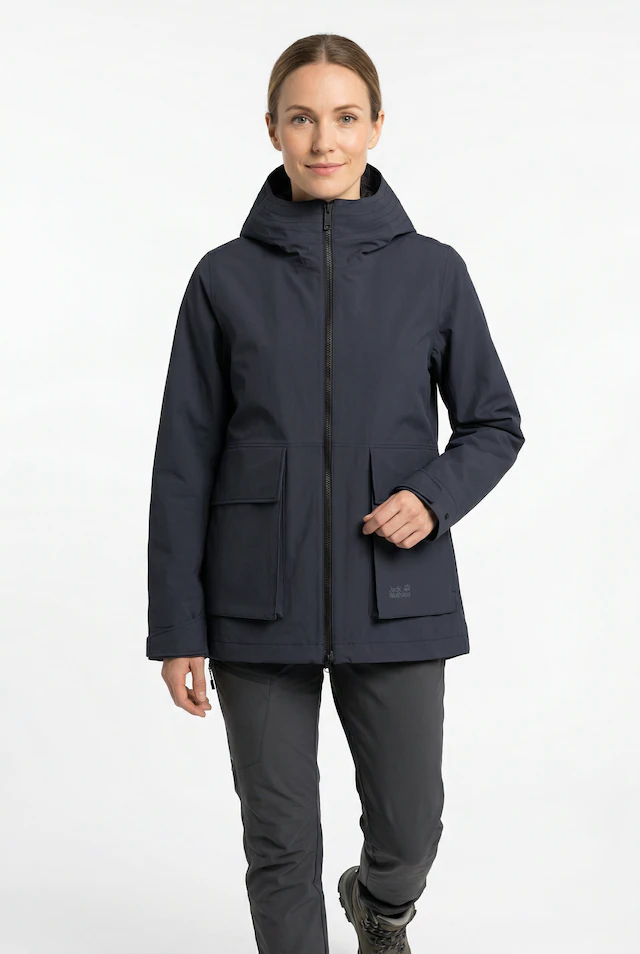 Jack Wolfskin Funktionsjacke »NABUR 2L JKT W« mit Kapuze mit 2-Wege-Reißverschluss, wasserdicht, atmungsaktiv