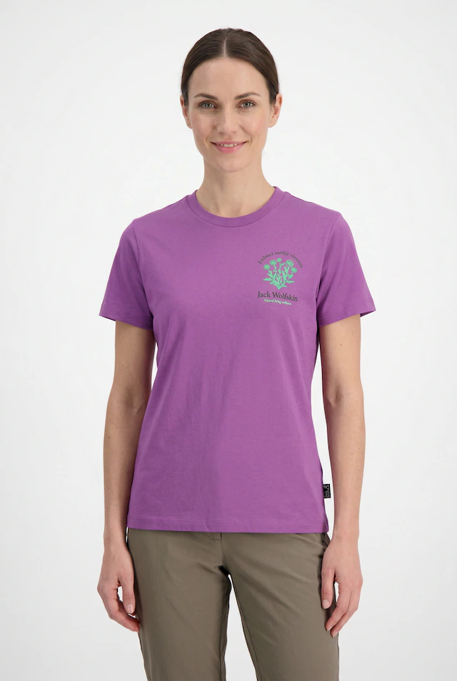 Jack Wolfskin T-Shirt »CAREFREE T W« Kurzarm-Design, mit Rundhalsausschnitt, ohne Verschluss, aus Baumwolle