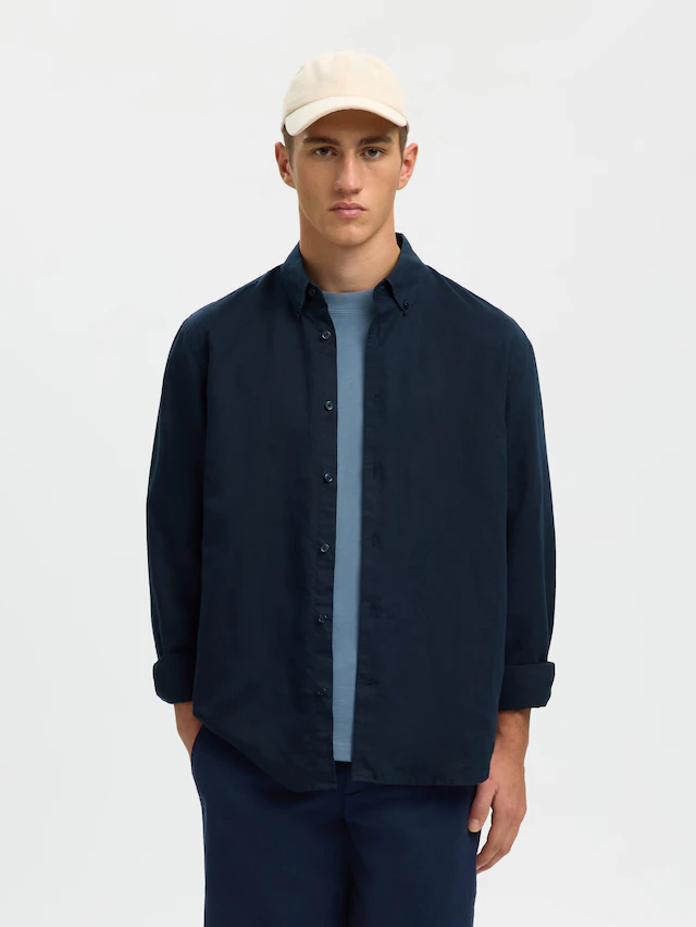 SELECTED Langarmhemd »SLHREGCLAY LINENBLEND LS SHIRT CLA NOOS« Materialmix, regular fit