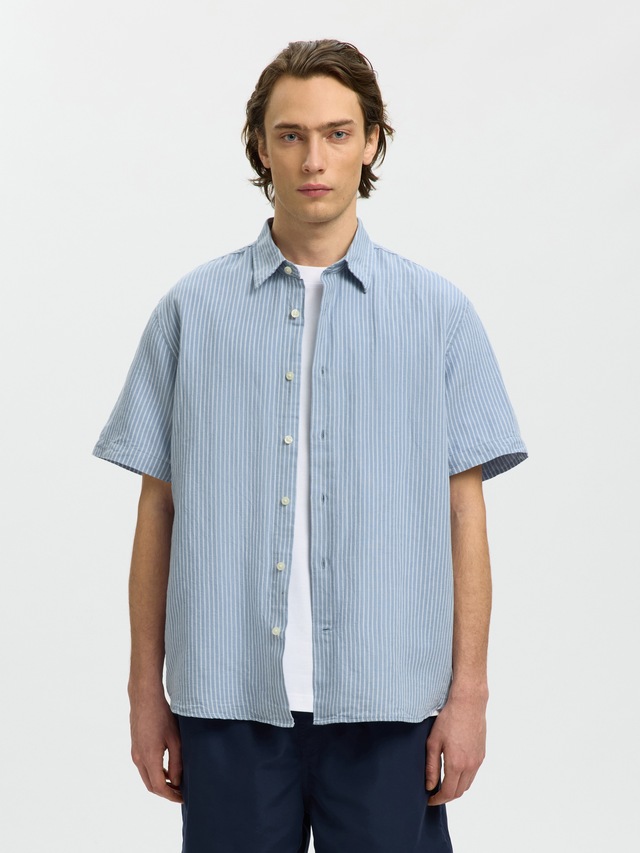 SELECTED Kurzarmhemd »SLHREGCLAY LINENBLEND SS SHIRT CLA NOOS« Materialmix, regular fit