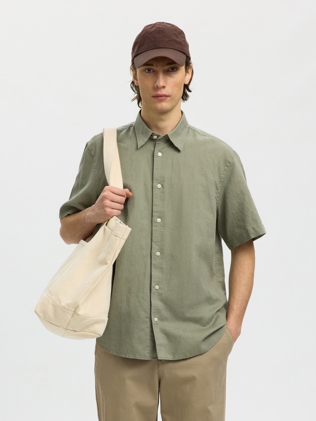SELECTED Kurzarmhemd »SLHREGCLAY LINENBLEND SS SHIRT CLA NOOS« Materialmix, regular fit