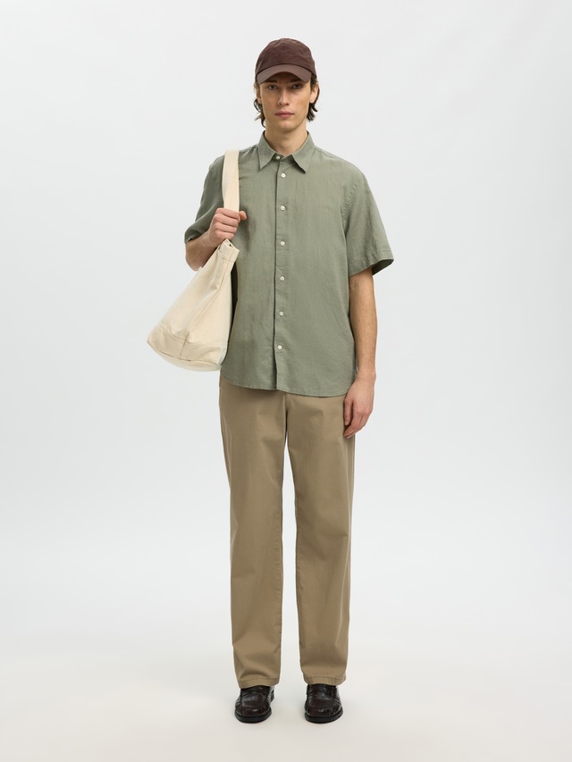 SELECTED Kurzarmhemd »SLHREGCLAY LINENBLEND SS SHIRT CLA NOOS« Materialmix, regular fit