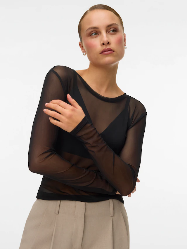 Vero Moda Langarmshirt »VMLOVA LS MESH TOP JRS NOOS« Materialmix, slim fit
