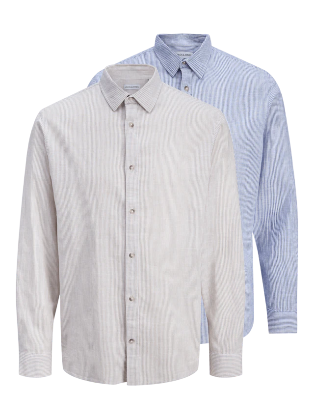 Jack & Jones Langarmhemd »JJESUMMER LINEN BLEND SHIRT L/S SN 2PKMP« Packung, 2