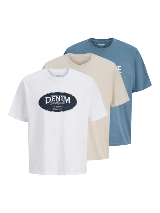 Jack & Jones T-Shirt »JJEDOVER DENIM TEE SS O-NECK 3PK MP« Packung, 3 tlg.