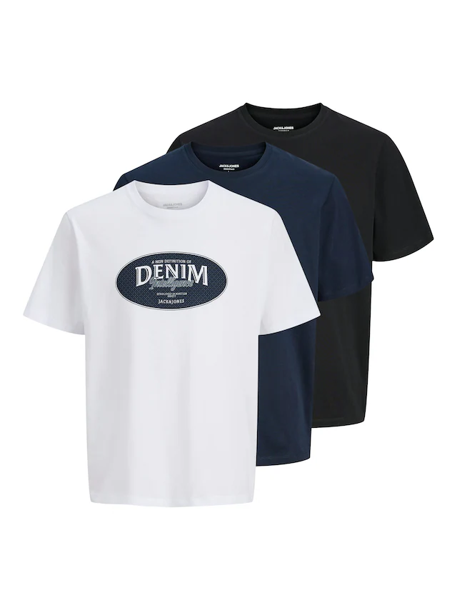 Jack & Jones T-Shirt »JJEDOVER DENIM TEE SS O-NECK 3PK MP« Packung, 3 tlg.
