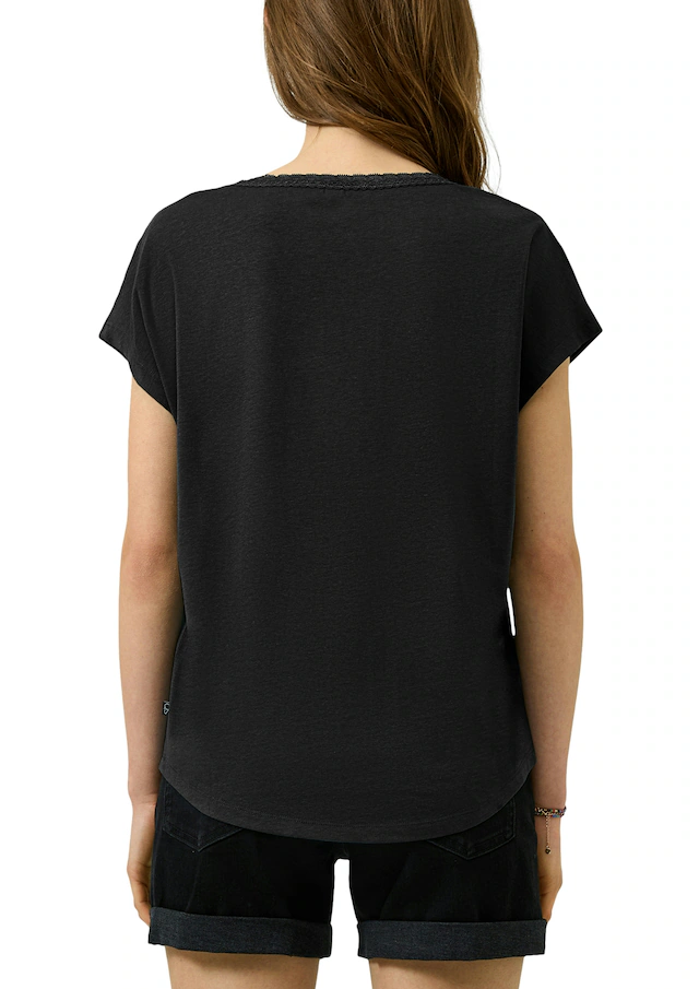 QS Kurzarmshirt mit V-Ausschnitt und Spitze