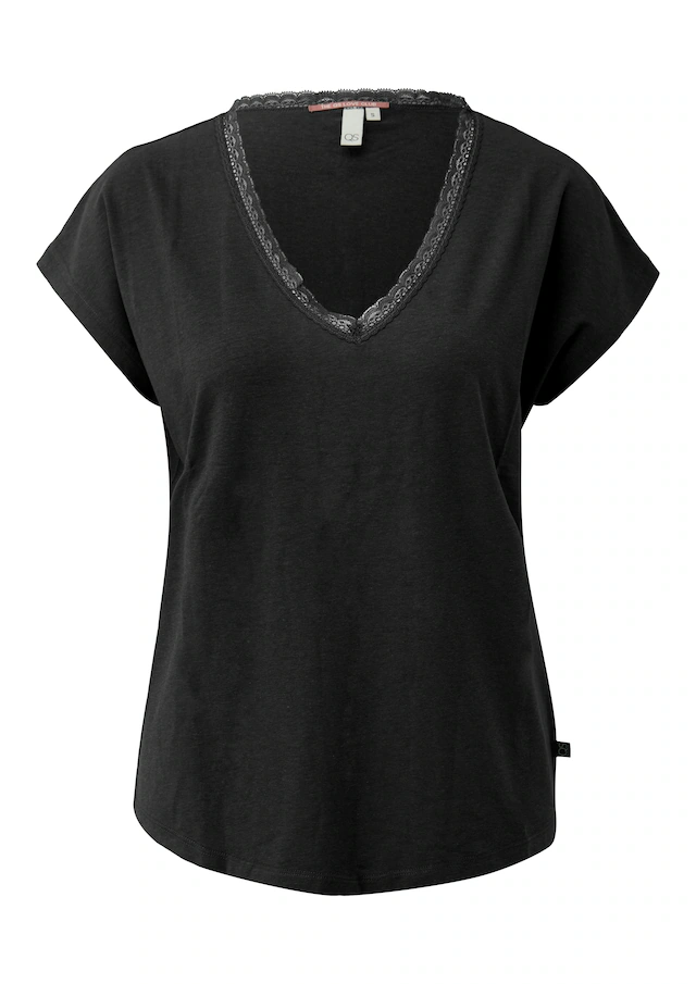 QS Kurzarmshirt mit V-Ausschnitt und Spitze