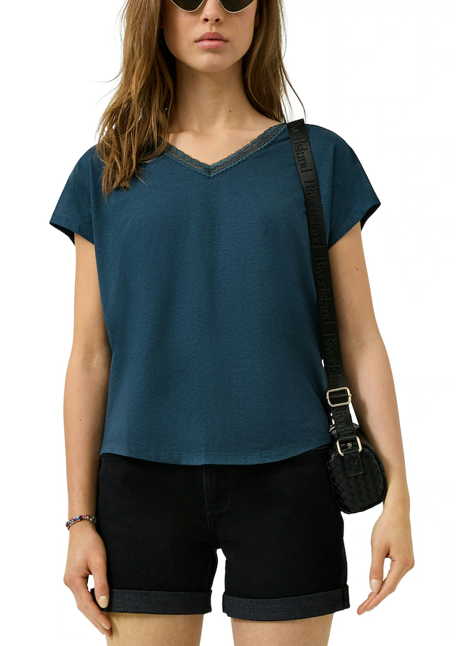 QS Kurzarmshirt mit V-Ausschnitt und Spitze