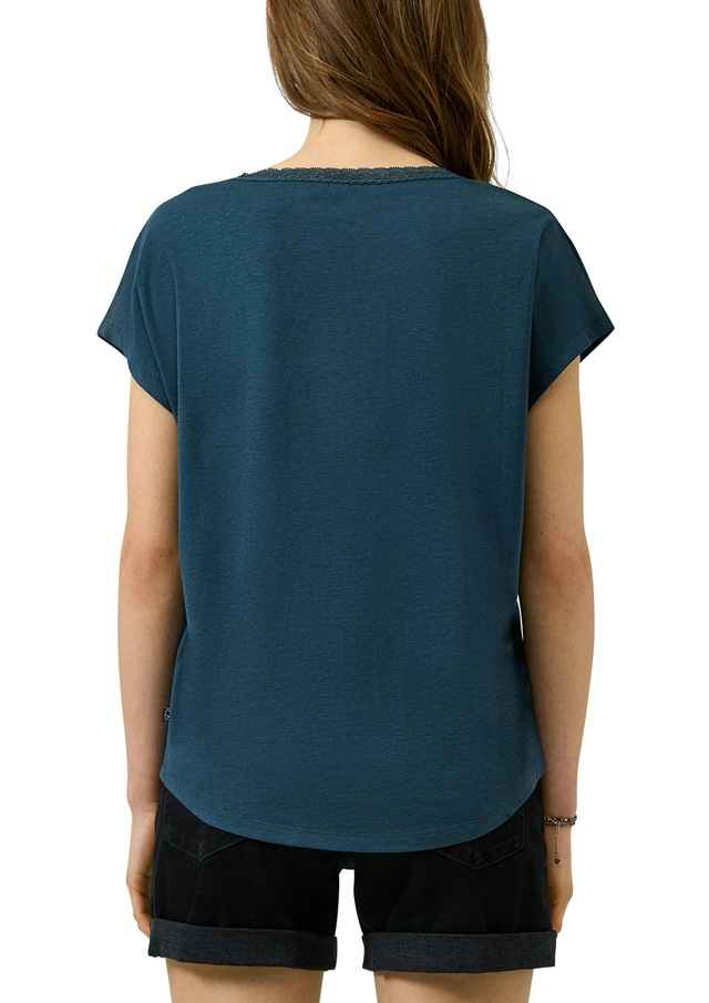 QS Kurzarmshirt mit V-Ausschnitt und Spitze