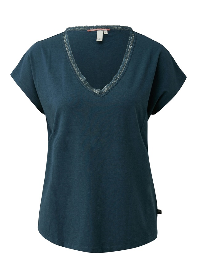QS Kurzarmshirt mit V-Ausschnitt und Spitze