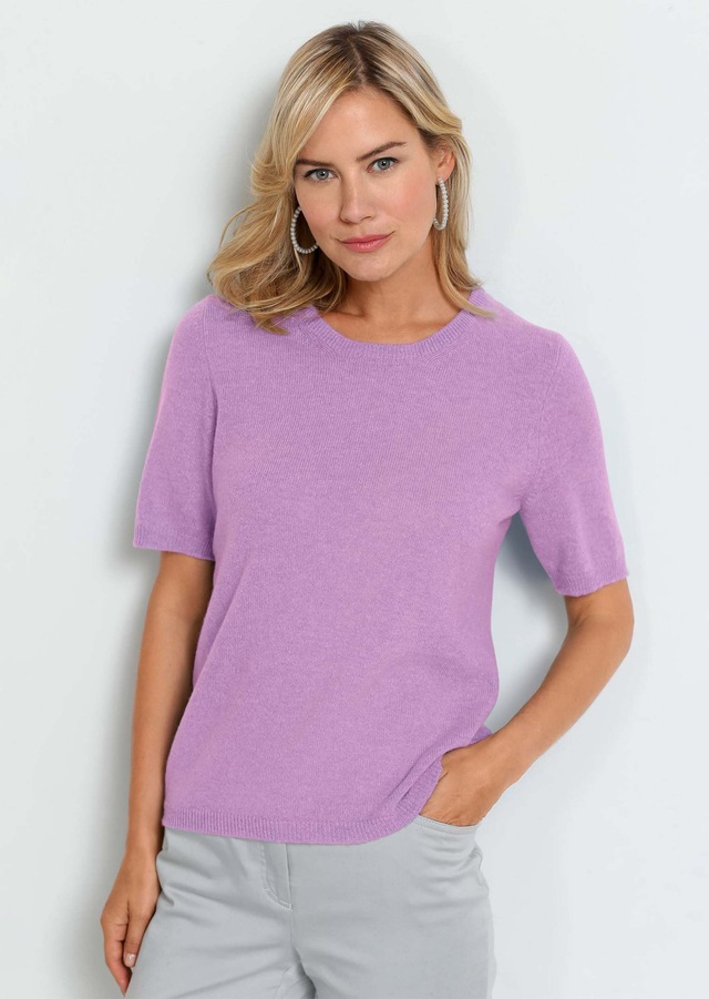 GOLDNER Kurzarmpullover »Feinstrickpullover mit Rundhals« Aufwendig in Form gestrickt