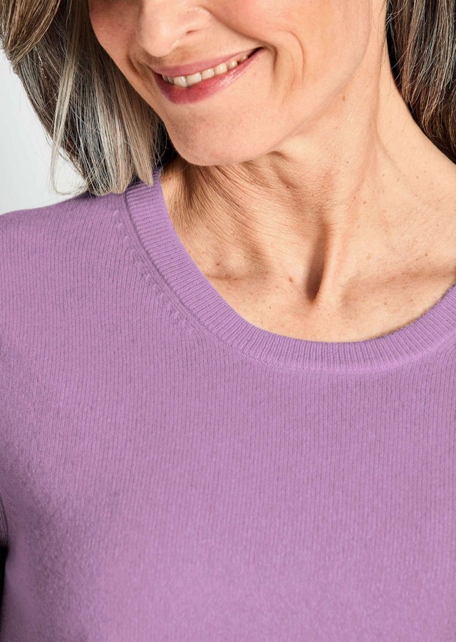 GOLDNER Kurzarmpullover »Feinstrickpullover mit Rundhals« Aufwendig in Form gestrickt