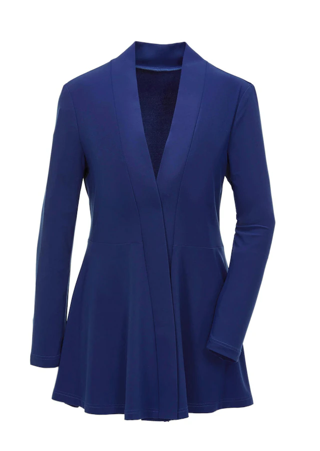 GOLDNER Sweatjacke »Kurzgröße Leichte Shirtjacke lila mit Stretch« Mit Teilungsnaht hinten für eine elegante Weite