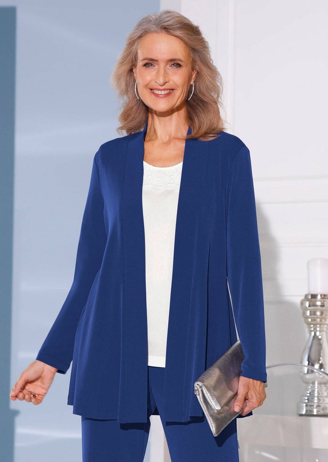 GOLDNER Sweatjacke »Leichte Shirtjacke lila mit Stretch« Mit Teilungsnaht hinten für eine elegante Weite