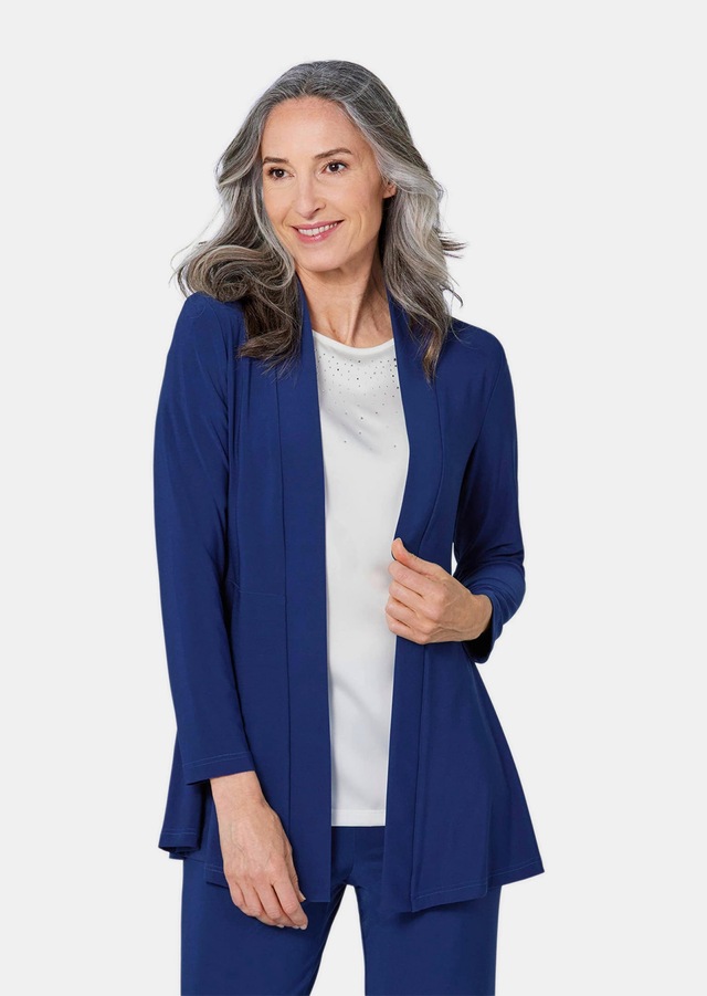 GOLDNER Sweatjacke »Leichte Shirtjacke lila mit Stretch« Mit Teilungsnaht hinten für eine elegante Weite
