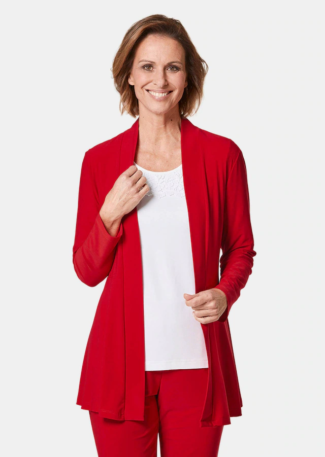 GOLDNER Sweatjacke »Leichte Shirtjacke lila mit Stretch« Mit Teilungsnaht hinten für eine elegante Weite
