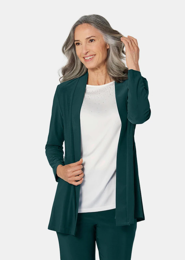 GOLDNER Sweatjacke »Leichte Shirtjacke lila mit Stretch« Mit Teilungsnaht hinten für eine elegante Weite