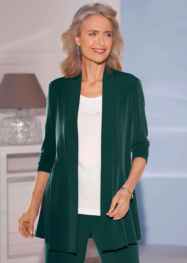 GOLDNER Sweatjacke »Leichte Shirtjacke lila mit Stretch« Mit Teilungsnaht hinten für eine elegante Weite