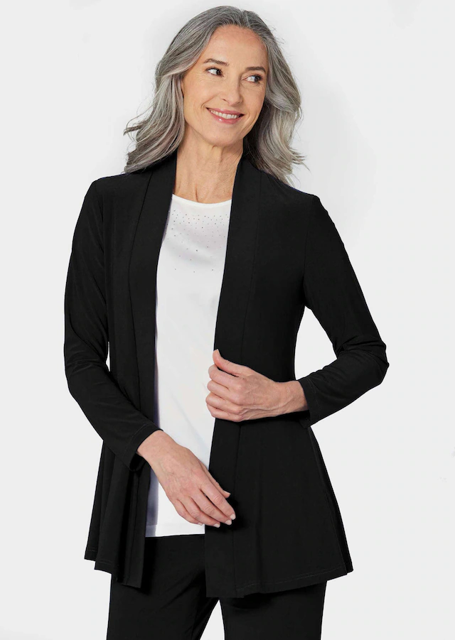 GOLDNER Sweatjacke »Leichte Shirtjacke lila mit Stretch« Mit Teilungsnaht hinten für eine elegante Weite
