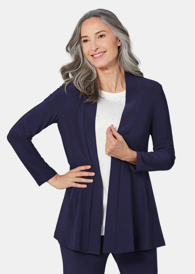 GOLDNER Sweatjacke »Leichte Shirtjacke lila mit Stretch« Mit Teilungsnaht hinten für eine elegante Weite