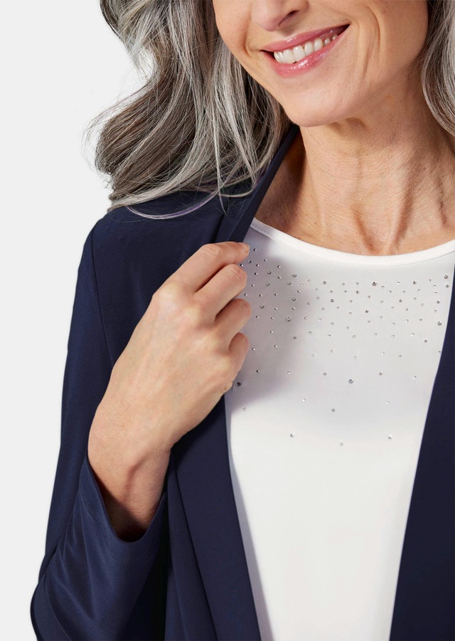 GOLDNER Sweatjacke »Leichte Shirtjacke lila mit Stretch« Mit Teilungsnaht hinten für eine elegante Weite
