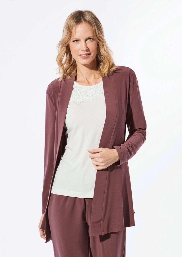 GOLDNER Sweatjacke »Leichte Shirtjacke lila mit Stretch« Mit Teilungsnaht hinten für eine elegante Weite