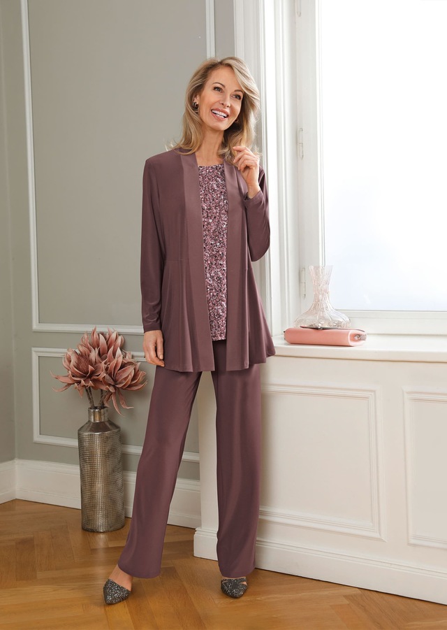 GOLDNER Sweatjacke »Leichte Shirtjacke lila mit Stretch« Mit Teilungsnaht hinten für eine elegante Weite