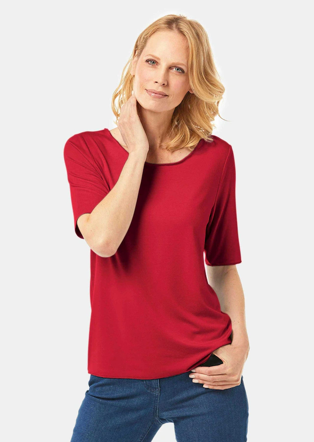 GOLDNER Langarm-Poloshirt »Kurzgröße Kombistarkes Halbarmshirt mit tonaler Zierkante« Tonale Zierkante